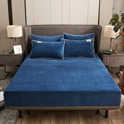 Set Lakens Super Zacht Koraal Fleece Hoeslaken King Queen Warm Kristalfluweel Matrashoes Met 3pcs Design 120x200 blauw