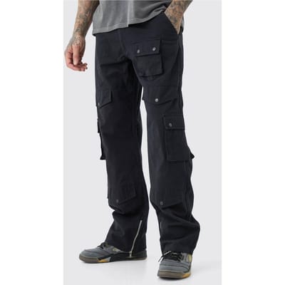 Tall Relaxed Fit Twill Cargo Trousers | Black | Size 46