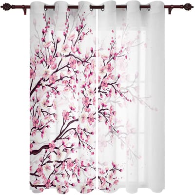 Gordijnen in Japanse stijl met moderne sakura voor woonkamer, slaapkamer, keuken, behandelingsgordijnen, jaloezieën, draperieën 135W x 60H(cm) x1