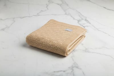 Deken van merino wol - Karamel - 75x95 cm - ruitjespatroon