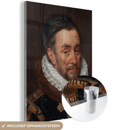MuchoWow® Glasschilderij 120x160 cm - Schilderij acrylglas - Willem van Oranje - Schilderij van Adriaen Thomasz. - Foto op glas - Schilderijen