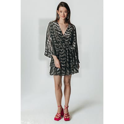 Colourful Rebel Mencia Zebra Metallic V-neck Dress Metallic Silver Maat: XS | Mini Jurken Outlet | Dames | Zilver