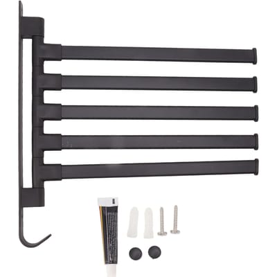 Barre Porte-Serviettes Pivotante Noire Sans Perçage Porte-Serviettes de Salle de Bain Mural Barre d'Angle de Salle de Bain à Suspendre 5 5 Arms