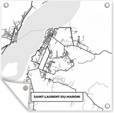 Tuin poster Stadskaart - Saint-Laurent-du-Maroni - Plattegrond - Kaart - Frankrijk - Zwart wit - 200x200 cm - Tuindoek