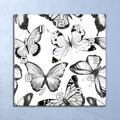 Coloray Wandklok - Vlinders Glazen Wandklok - 30x30 cm - Zwart Wandklok - Wandklok Vierkant - Wandklok Scandinavisch - Wandklokken Woonkamer - Stille Wandklok