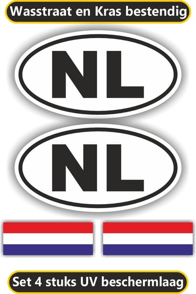 Jerma - NL - vlag - Auto -Sticker - 2x ovaal 13x7 cm - 2st 7x2.5 cm - Vinyl - Zelfklevend - Duurzaam