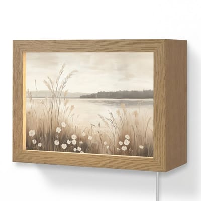 Wandlamp 20x15 cm - Oplaadbaar - Meer - Water - Natuur - Beige - Wandlampen binnen woonkamer - Slaapkamer lamp met kabel - Decoratieve nachtlamp - Vloerlamp snoer