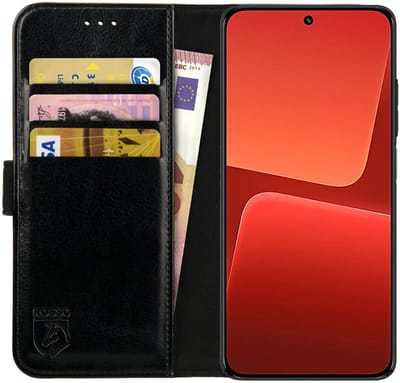 Rosso Element Book Case Wallet Hoesje Geschikt voor Xiaomi 13 | Portemonnee | 3 Pasjes | Magneetsluiting | Stand Functie | Zwart