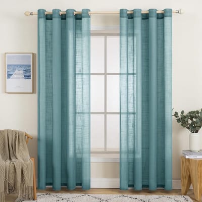 Dailygoody - Voile-gordijnen - Lichtdoorlatend - Decoratief - 140 x 245 cm - Set van 2 - Geschikt voor woonkamer en slaapkamer - Stofblauw
