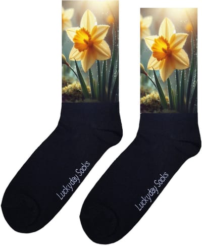 Narcis - Valentijn sokken - Verjaardag Cadeau - Grappige sokken - Lente - Leuke sokken - Hem Haar sokken - Natuur - Vrolijke sokken - Bloemen - Gras - Sinterklaas cadeau - Kerst cadeau - Leuk Cadeau - Speciaal cadeau - Socks maken Happy - Maat 37-44