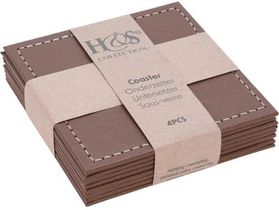 Onderzetterset kunstleer 4-delig 10x10cm - Glazen onderzetters - Bruin