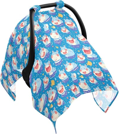 Kinderwagen Zonnescherm - Wandelwagen Net - Bescherming Baby - Verstelbare Riemen - 120 x 90 cm - Blauw Nijlpaard