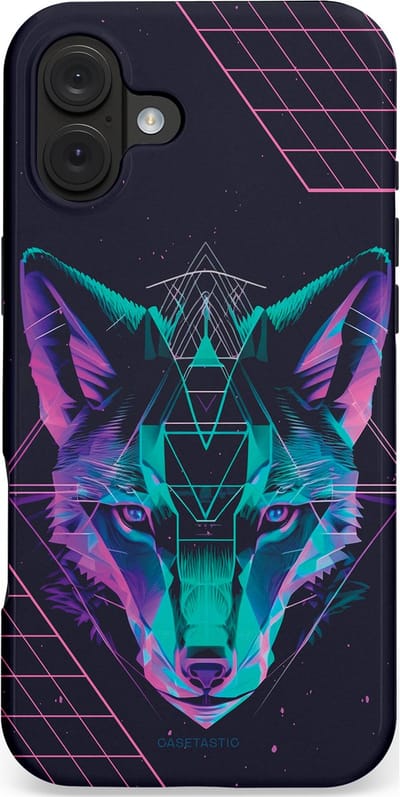 Casetastic hoesje geschikt voor Apple iPhone 16 Plus - MagSafe - Dubbellaagse bescherming - Neon Wolf - Fashion Case - Donkerblauw