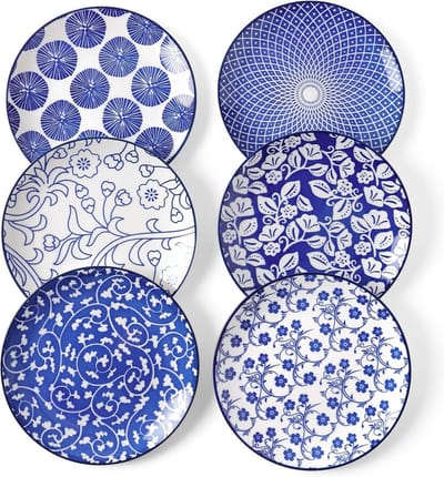 Set van 6 Mini Dinerborden voor Desserts - Magnetron- en Vaatwasmachinebestendig, Vintage Blauw