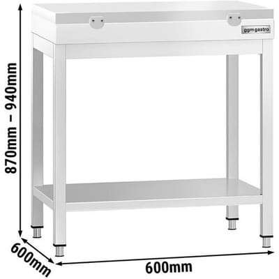 GGM Gastro Edelstahl Arbeitstisch PREMIUM - 600x600mm - mit Grundboden - inkl. Schneideplatte Weiß