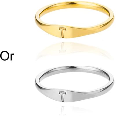 Initialen Ringen Voor Vrouwen Mannen Roestvrij Staal Initialen Ring A M K S Alfabet Naam Esthetische Bruiloft Sieraden Kerstcadeau 7&18K Gold Color beige