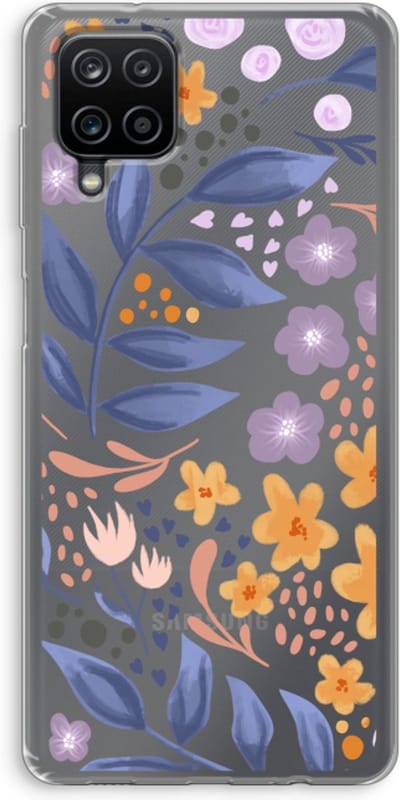 Case Company® - Hoesje geschikt voor Samsung Galaxy A12 hoesje - Flowers with blue leaves - Soft Cover Telefoonhoesje - Bescherming aan alle Kanten en Schermrand