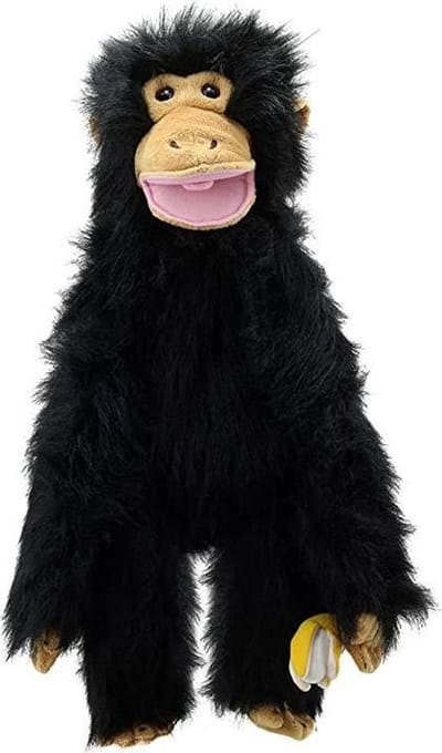 Handpop Chimpansé aap met banaan 55 cm