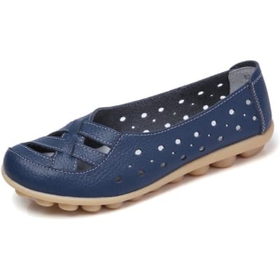 Dames Flats Comfortabele Echt Lederen Platte Schoenen Vrouw Slipons Loafers Ballerina's Dames Mocassins Grote Maat 35 -44 35 donkerblauwe kleur