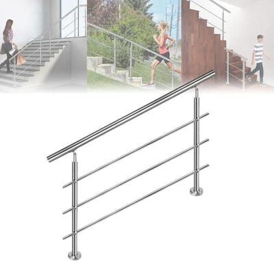 RVS Trapleuning met 3 Dwarsbalustrades Vloermontage Binnen en Buiten 160 cm