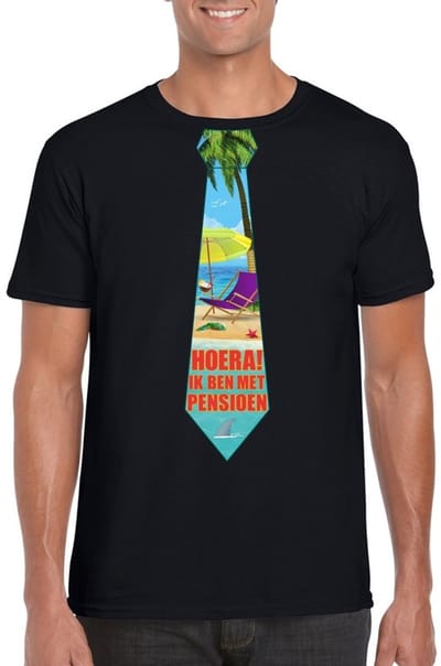 Pensioen t-shirt met stropdas heren zwart L