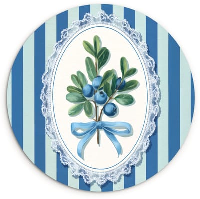 WallCircle® Wandcirkel 120x120 cm - Muurcirkel Illustratie - Bessen - Blauw - Strepen - Muurdecoratie woonkamer - Wanddecoratie slaapkamer - Kamer decoratie accessoires - Ronde schilderijen XXL