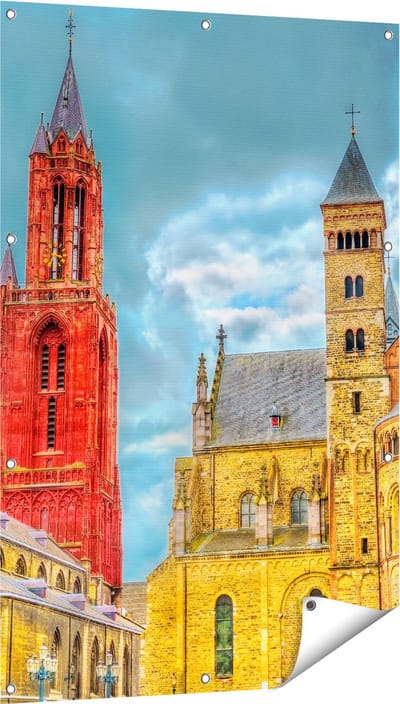 Gards Tuinposter Basiliek van Sint Servaas in Maastricht - 80x120 cm - Tuindoek - Tuindecoratie - Wanddecoratie buiten - Tuinschilderij