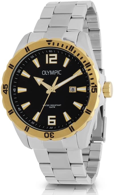 Olympic OL72HSS400B Pieter Heren Horloge - Mineraalglas - Staal - Zilverkleurig - 43 mm breed - Quartz - Vouw/Vlindersluiting - 10 ATM (zwemmen)