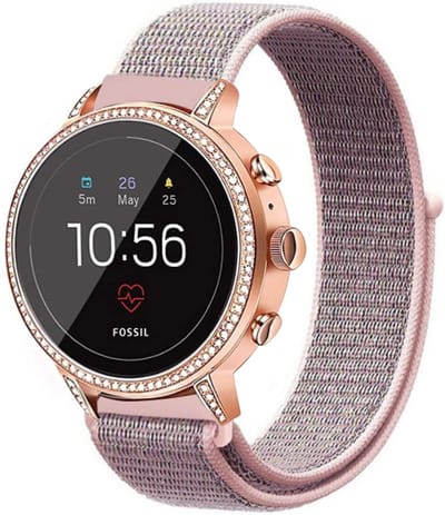 Strap-it Nylon smartwatch bandje 18mm geschikt voor Fossil Gen 6 42mm / Gen 5e 42mm - Huawei Watch GT 4 / 5 - 41mm / GT 5 Pro - 42mm - Withings ScanWatch Light / ScanWatch 2 - 38mm / Steel HR - 36mm (roze)