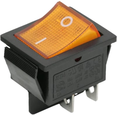 5x Rocker Schakelaar Zwart Met Gele LED – Verlichte Tuimelschakelaar DPST 250V 16A – Inbouw ON/OFF Schakelaar Met I/O Markering – Voor Elektrische Apparatuur En Technische Interfaces – Verkoopeenheid 5 Stuks [09029SA]