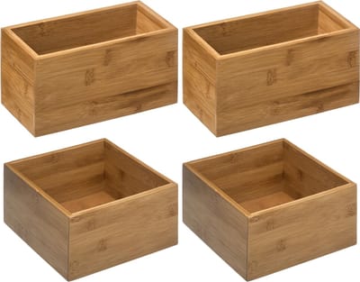 5Five - Opbergkistjes/lade organizers bamboe - 4x stuks - 18x18x9,5 cm en 18x9.5 cm
