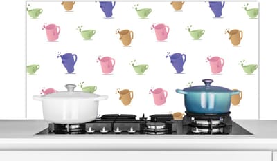 Spatscherm keuken 120x60 cm - Kookplaat achterwand Patronen - Thee - Theekop - Muurbeschermer - Spatwand fornuis - Hoogwaardig aluminium