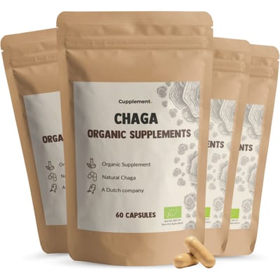 GOYU Chaga 1.500 mg per dagdosering Biologisch Combideal 4x 60 Capsules - Paddenstoel mushroom – Vegan - Zonder toevoegingen - Lab getest - 30 dagen voorraad per zakje