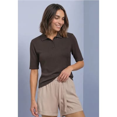 Poloshirt met gebreide look en geribbelde structuur