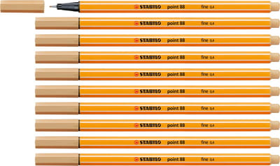 STABILO point 88 - Premium Fineliner - Fine 0,4 mm – Licht Okergeel – Doos 10 stuks