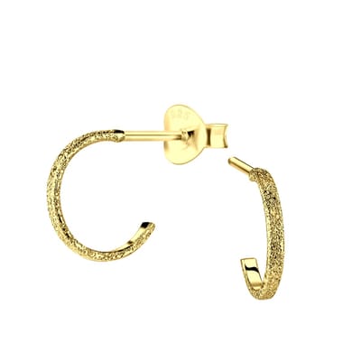 Joy|S - Zilveren oorringen stud - 10 mm - diamond dust t32 - gold plated