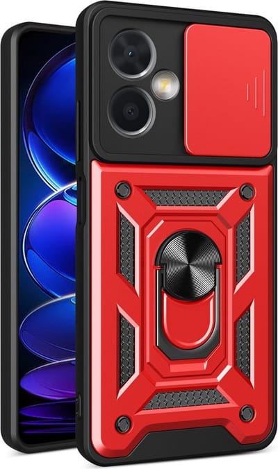 MobyDefend Hoesje - Geschikt voor Xiaomi Redmi Note 12 5G - Pantsercase Met Draaibare Ring - Rood