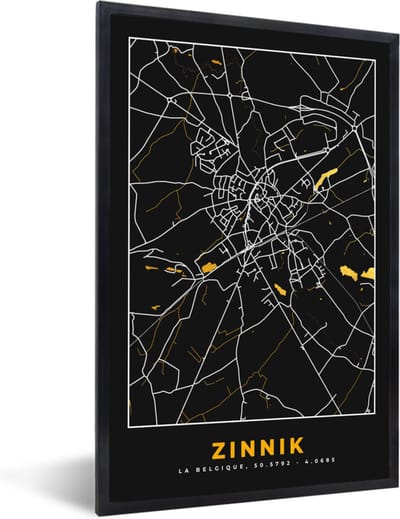 Fotolijst incl. Poster - Zinnik - Goud - Stadskaart - Kaart - Plattegrond - 40x60 cm - Posterlijst