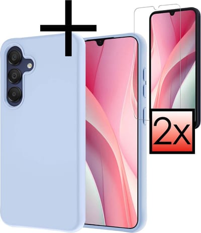 Hoesje - Met 2x Screenprotector - Geschikt voor Samsung Galaxy A15 - Sterk & Shockproof - Back Cover - Siliconen Case - Telefoon Hoes - Lichtblauw