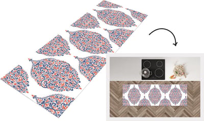 Keukenloper - Loper keuken - Patronen - Blauw - Oranje - 150x50 cm - Keukenloper vinyl