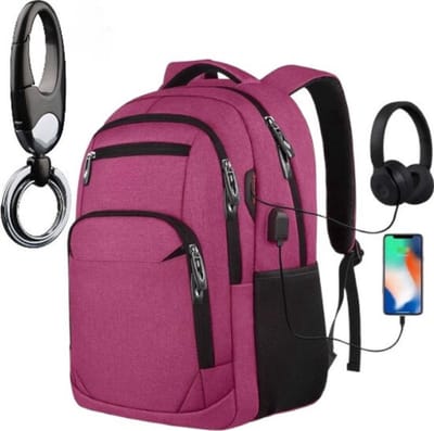 Laptoprugzak met USB-oplaadconnector voor mannen en vrouwen voor werk School Schoolrugzak voor jongens en tieners met laptopvak en antidiefstaltas, 15,6 inch roze., 15,6 inch