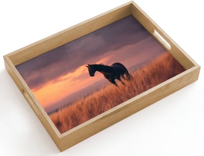Dienblad hout 40x30 cm - Schootdienblad - Paard - Wolken - Open veld - Borrelplank rechthoek - Plateau dienbladen