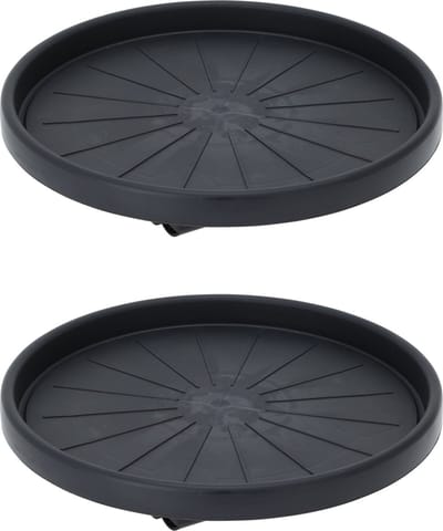 Pro Garden Plantentrolley - 2x - kunststof - donkergrijs - rond - D30 cm - 100 kilo