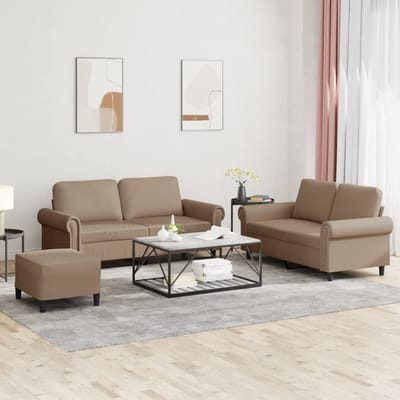 vidaXL - 3-delige - Loungeset - met - kussens - kunstleer - cappuccino