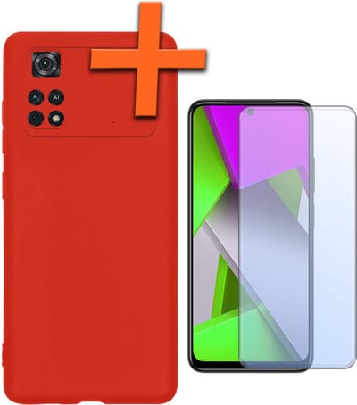 Hoes - Met Screenprotector - Geschikt voor Xiaomi Poco X4 Pro 5G - Sterk & Shockproof - Back Cover - Siliconen Case - Telefoon Hoes - Rood