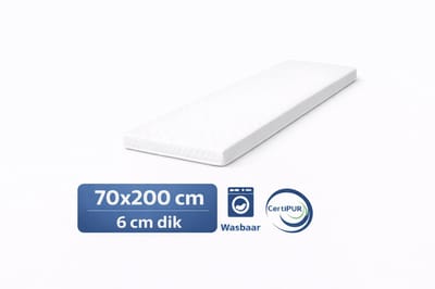 Kikishop Topdekmatras 70x200 – 6 cm HR Koudschuim – Afritsbaar & Wasbaar – CertiPUR® Gecertificeerd – Medium Hardheid – Comfort Matrastopper