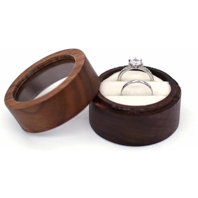 Boîte à alliances en bois personnalisée avec support rond transparent pour proposition de fiançailles, boîte à double porteur d'alliances pour cérémonie blanc