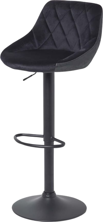 Homescapes - Barkruk Henley - fluwelen barkruk in hoogte verstelbaar 97cm - zwart