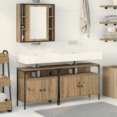 vidaXL - Badkamermeubels - 3 - st - Bruin - 80 - x - 30 - x - 60 - cm - Bewerkt - hout