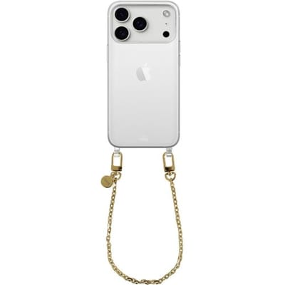 xoxo Wildhearts siliconen hoesje - Geschikt voor iPhone 17 Pro hoesje - Dreamy - Telefoonhoesje - Hoesje met koord - Gouden ketting - kort telefoonkoord - Transparant hoesje (korte variant)